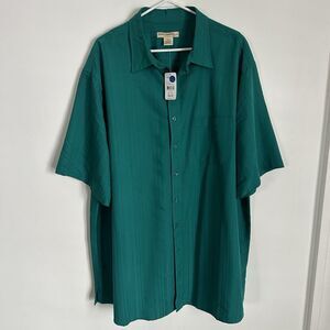 Island Passport Mens Big Tall 2XLT Short Sleeve Button Up Shirt Green Casual